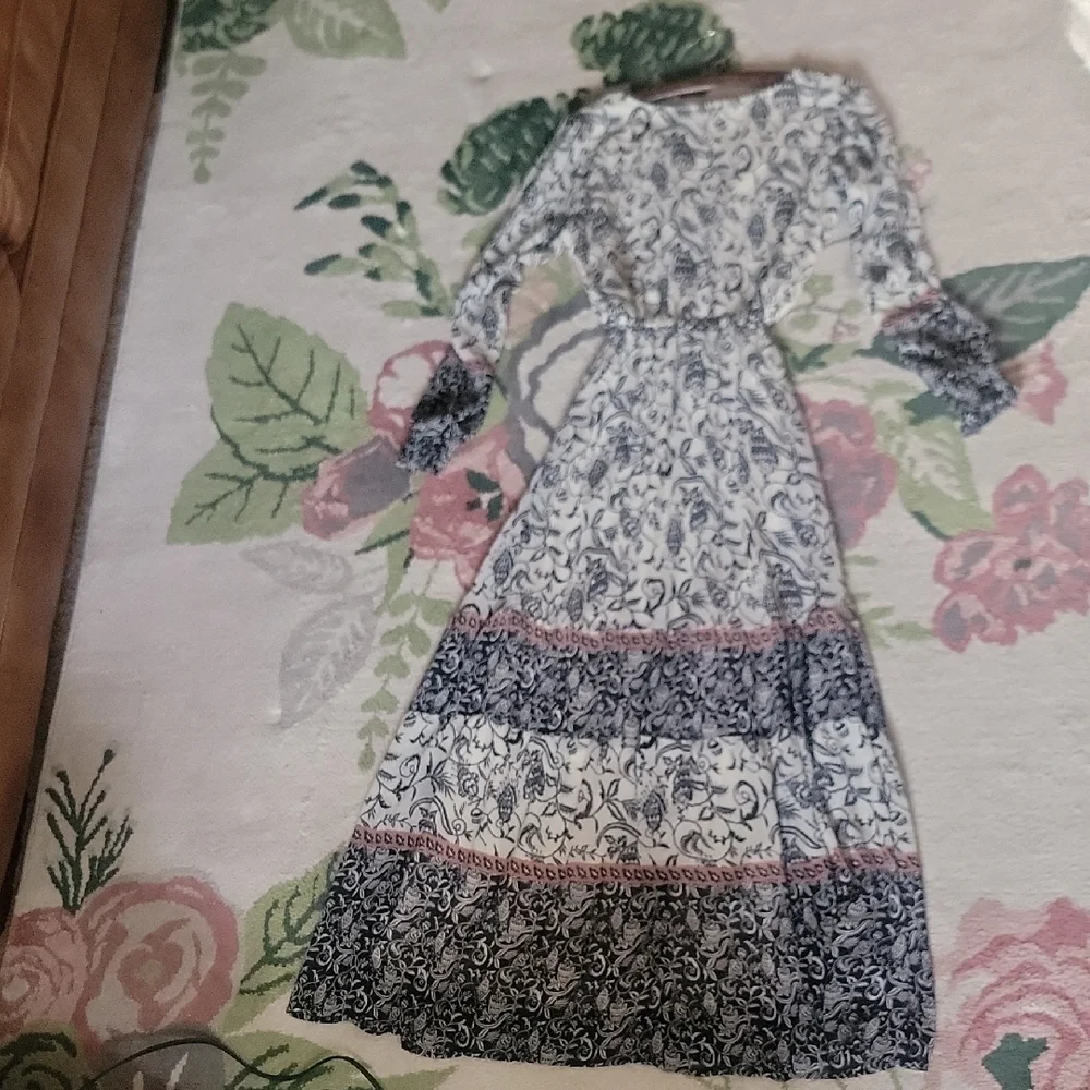 Love Stitch Boho Maxi Dress Floral Long Sleeve Peasant Dress | Size M - Picture 3 of 7